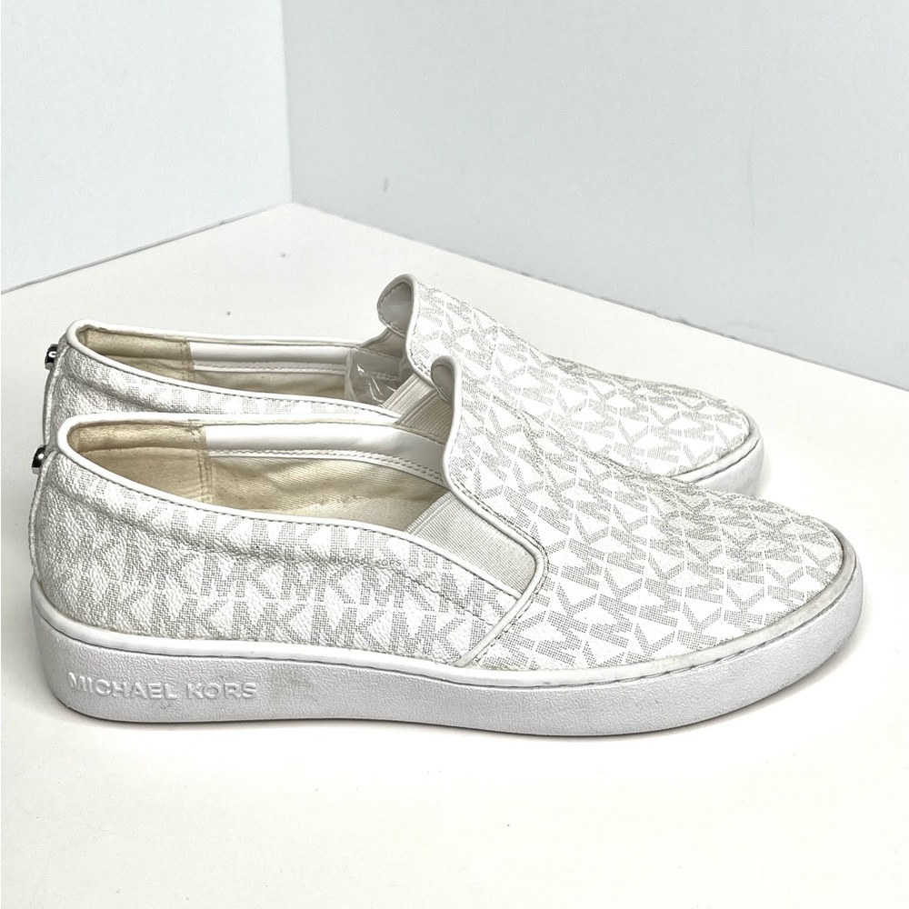 Michael Kors Women's White Keaton Logo Print Loafers Sz. 7.5